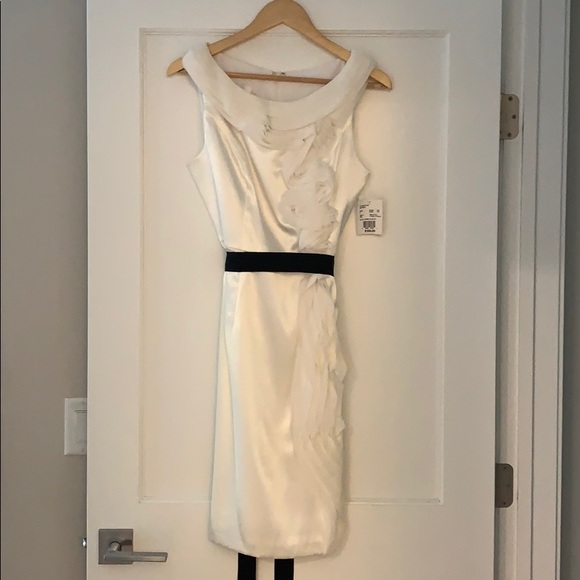 Cream silk dress with black ribbon tie waist! - Picture 1 of 4